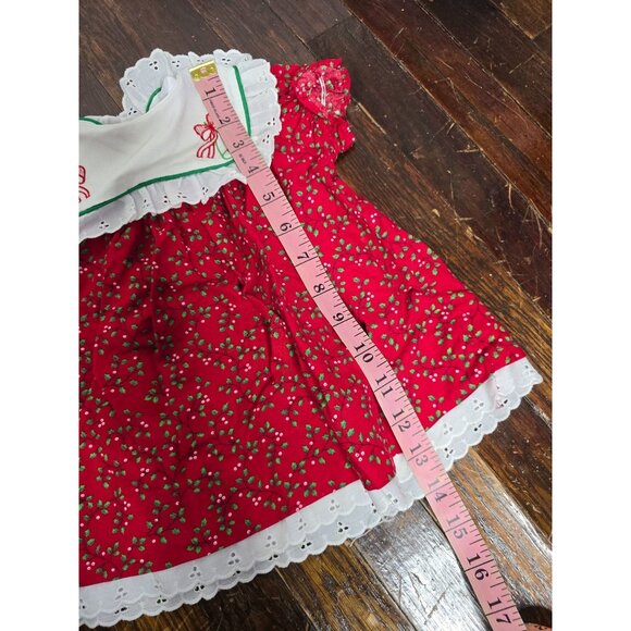 ❤️Vintage Rare Editions Red Holly Christmas Dress Cotton 6-9 Months - Picture 8 of 11